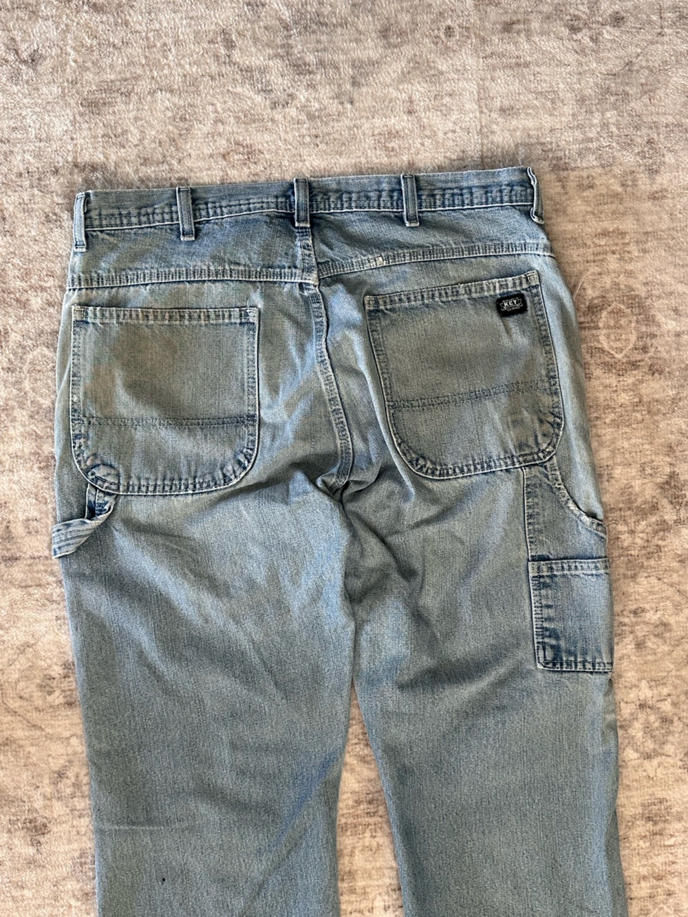 Upcycled Fish Block Print Double Knee Vintage Jeans - Picture 7 of 7